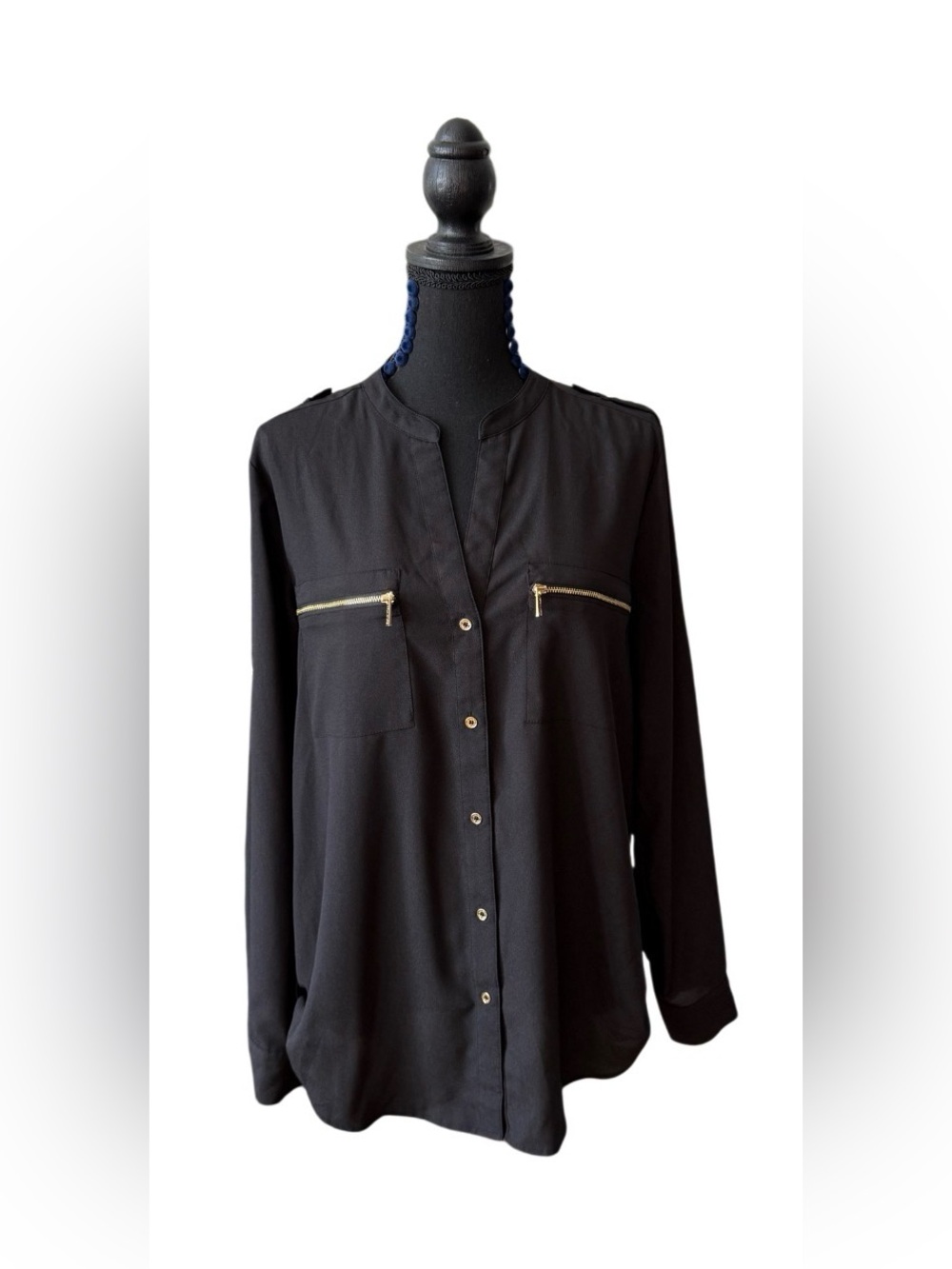 Calvin Klein Black Button Up Shirt With Gold Buttons